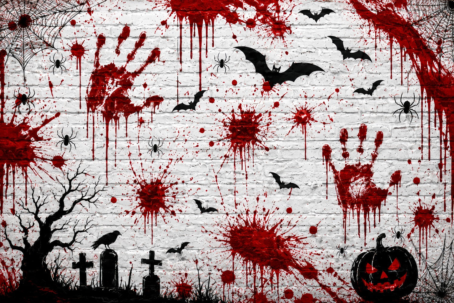 Halloween Bloody Backdrop Handprint Brick Wall Halloween Backdrop For Pictures UK LXX67-256