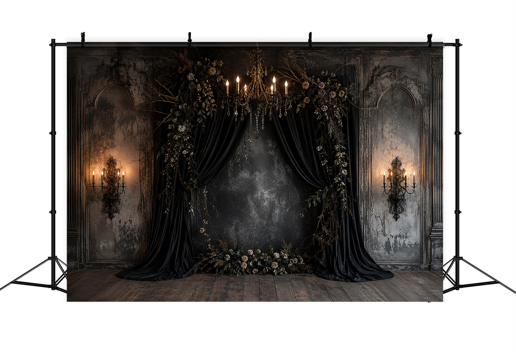 Pumpkin Backdrops Black Draped Floral Alcove Gothic Wedding Backdrop UK LXX67-257