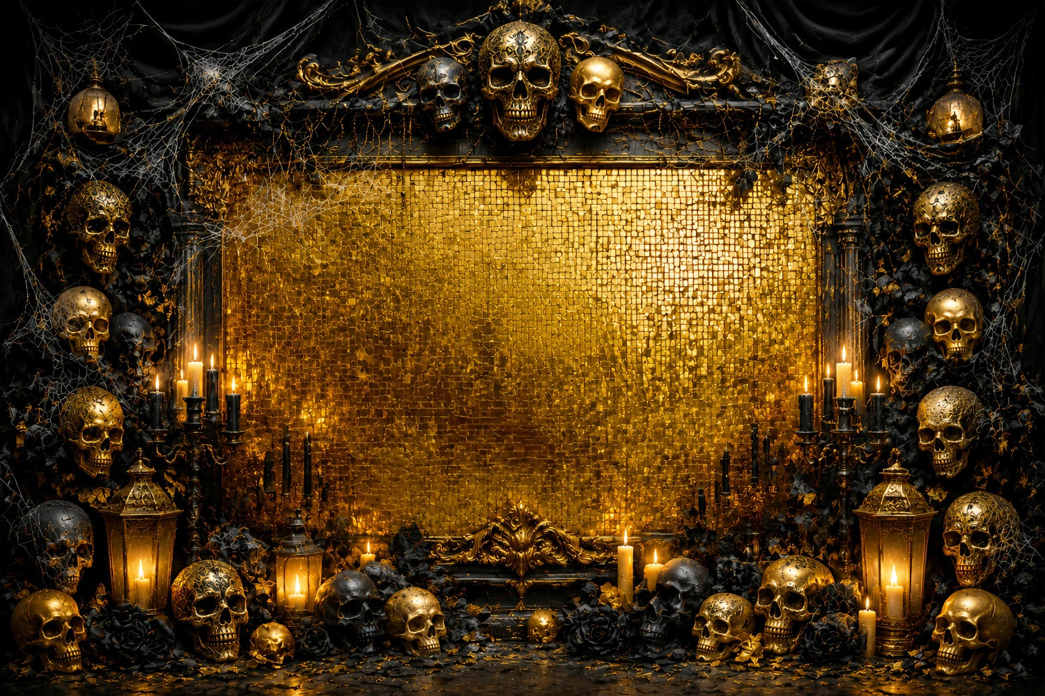 Halloween Picture Backdrops Golden Skull Candle Frame Halloween Birthday Backdrop UK LXX67-27