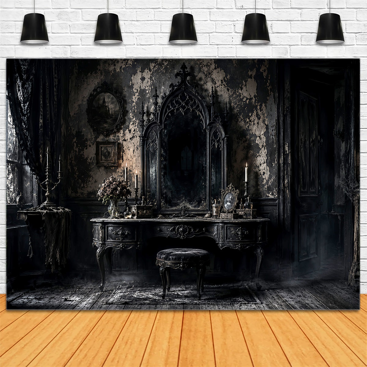 Halloween Theme Backdrop Gothic Mirror Vanity Room Halloween Backdrop For Photos UK LXX67-60
