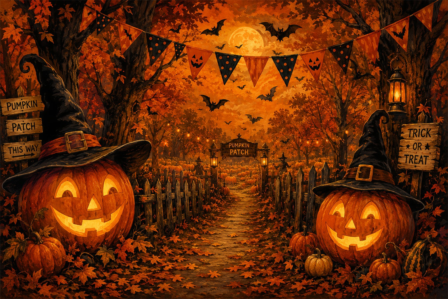Fall Halloween Backdrop Autumn Pumpkin Patch Trail Scary Halloween Backdrops UK LXX67-74