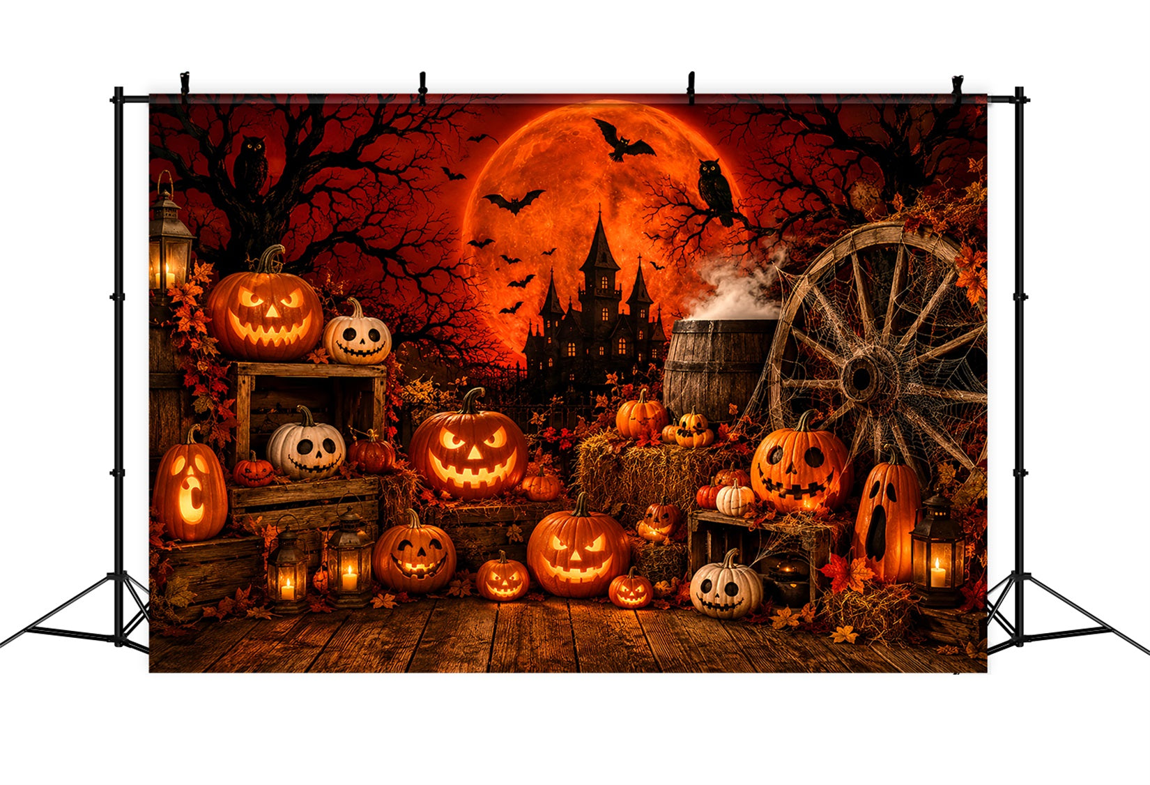 Halloween Backdrop For Photo Booth Red Moon Pumpkin Display Cute Halloween Backdrop UK LXX67-80