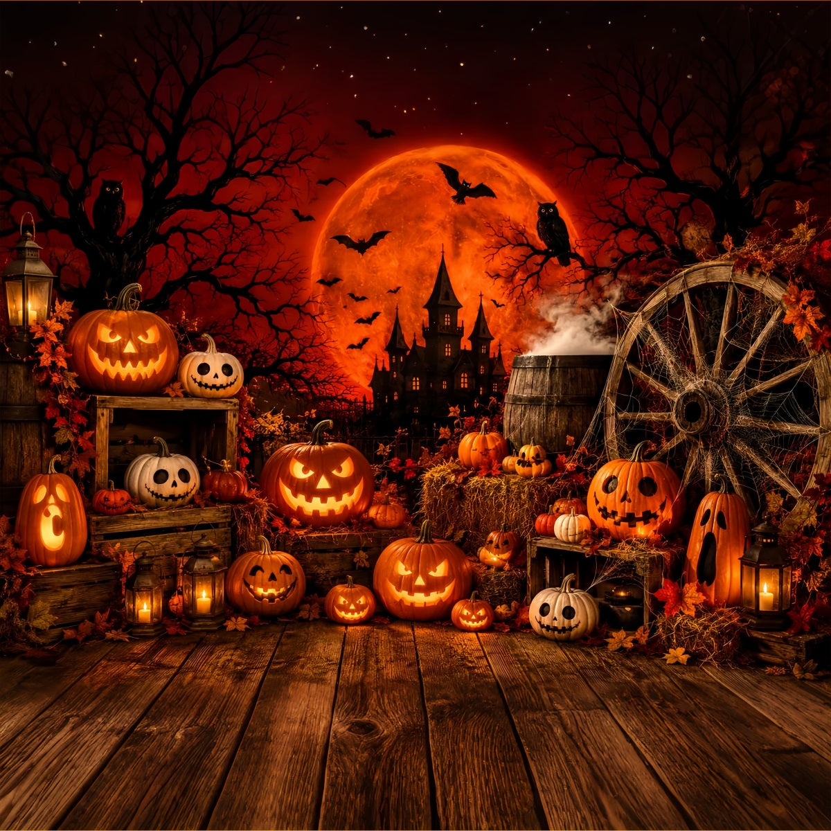 Halloween Backdrop For Photo Booth Red Moon Pumpkin Display Cute Halloween Backdrop UK LXX67-80