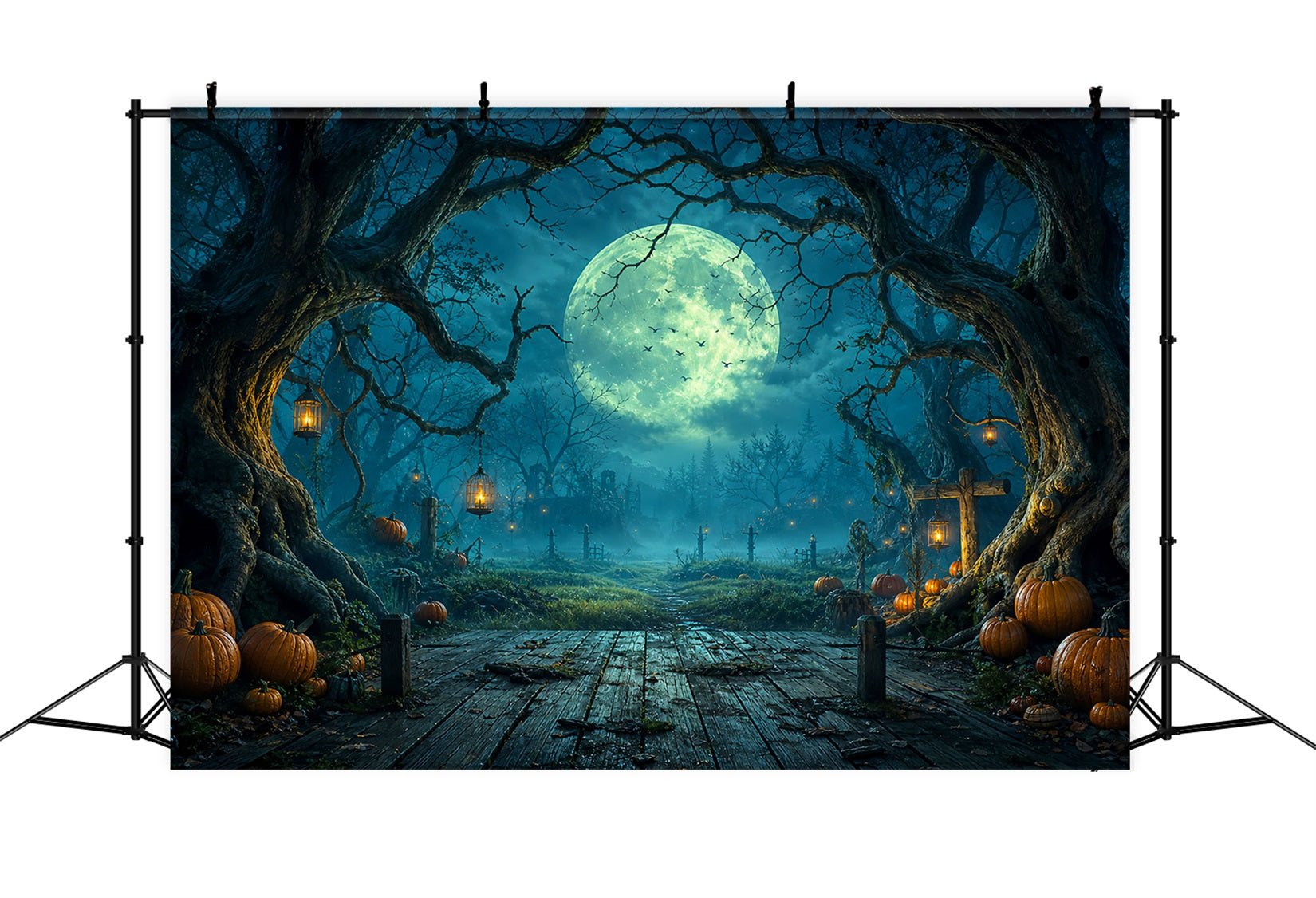 DIY Halloween Backdrop Ideas Moonlit Forest Pumpkin Path Scary Backdrops For Halloween UK LXX67-87