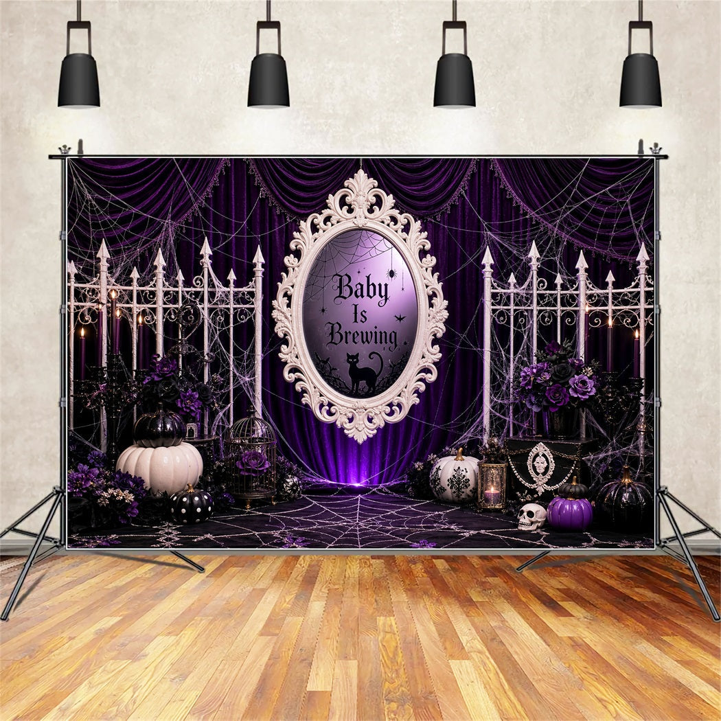 Halloween Baby Shower Backdrop Purple Curtain Witch Pumpkin Photography Halloween Backdrop UK LXX67-92