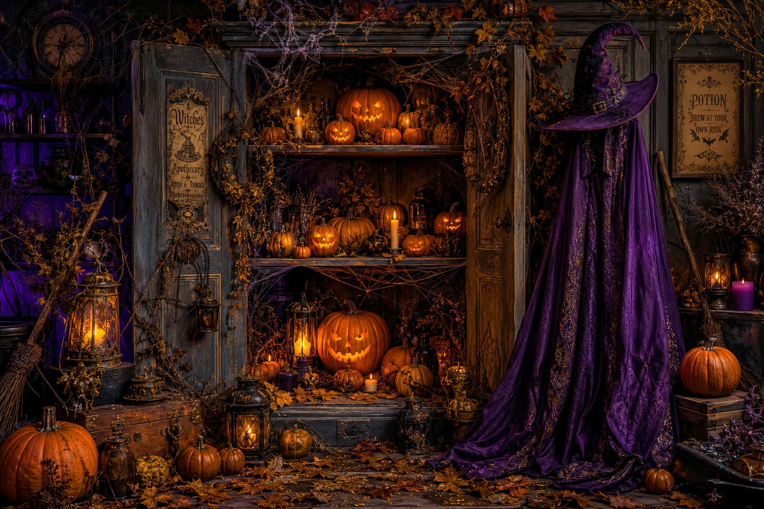 Halloween Cloth Backdrop Witch Apothecary Pumpkin Cabinet Graveyard Halloween Backdrops UK LXX67-99