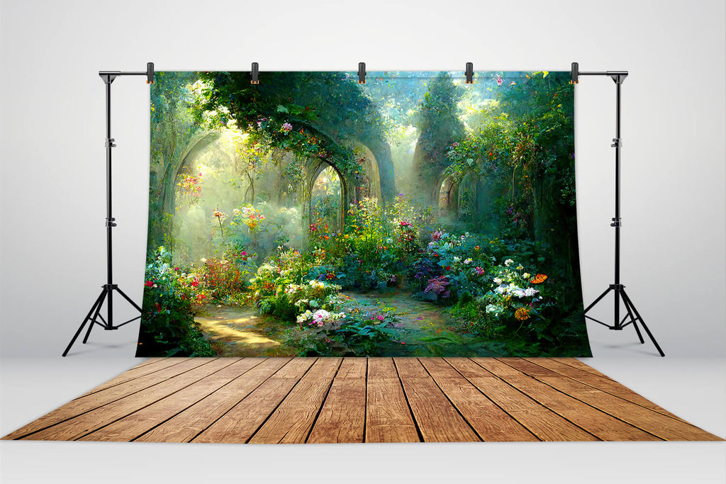 Fairytale Garden Flower Arches Photography Backdrop UK M-25