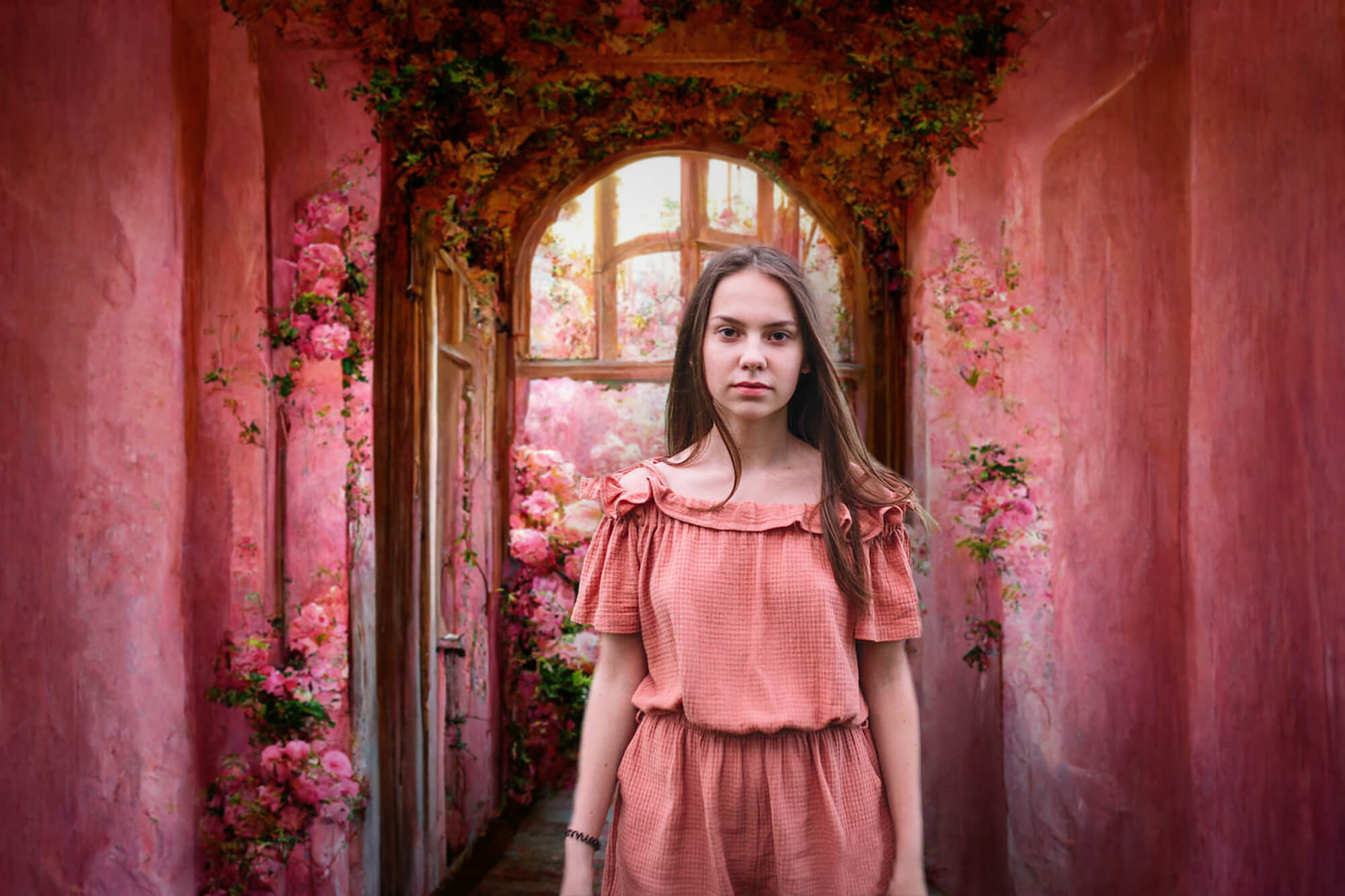 Oil Painting Flower Arch Fine Art Photo Backdrop UK M-27