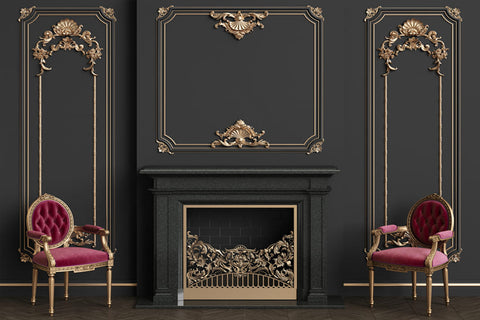 Retro Fireplace Wall with Armchair Backdrop UK  M-66