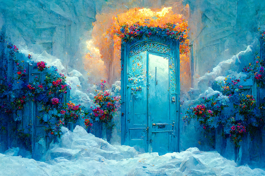 Vintage Door Flowers Oil Painting Backdrop UK M-77