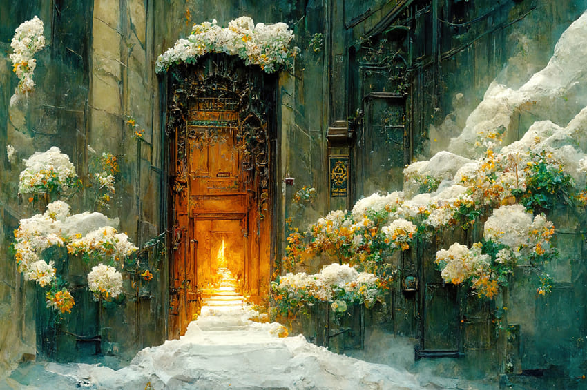 Ethereal Summer Flowers Carved Door Backdrop UK M-78