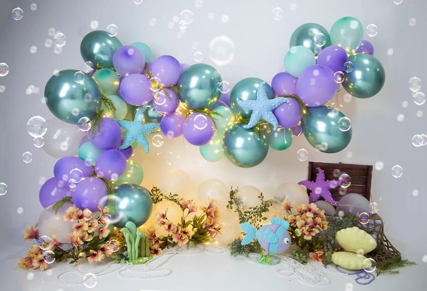 Undersea Plants Balloons Bubble Party Backdrop UK M-86