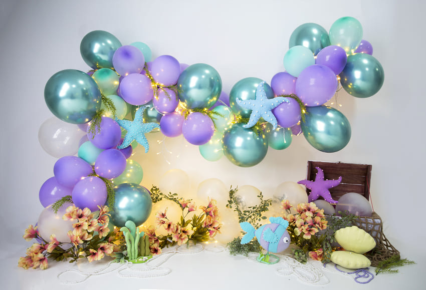 Balloons Starfish Undersea Plants Decor Backdrop UK M-87