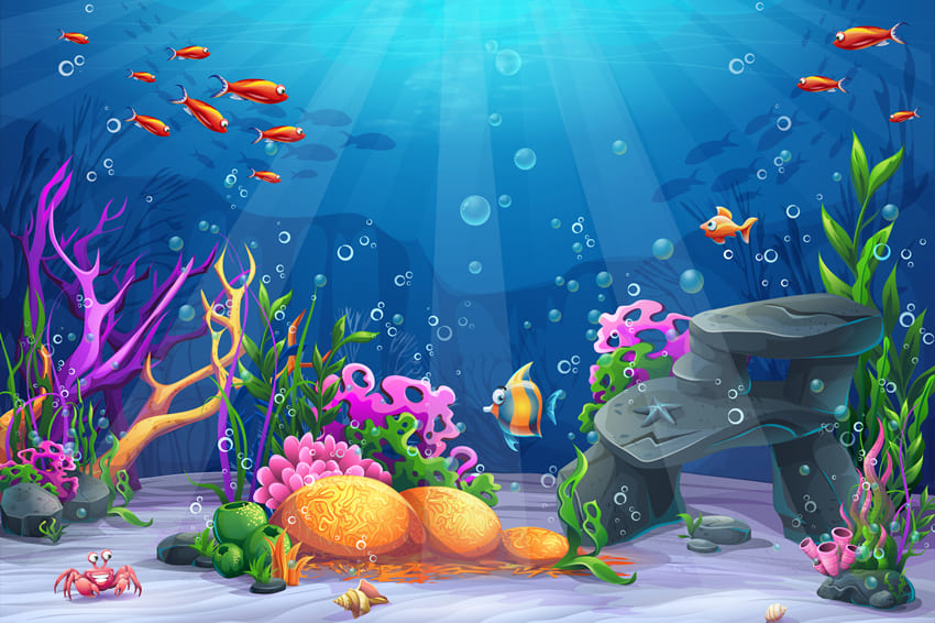 Underwater World Fish Corals Cartoon Backdrop UK M-91