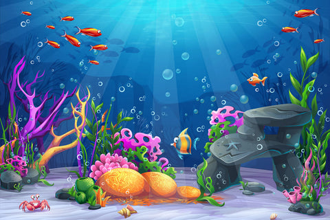 Underwater World Fish Corals Cartoon Backdrop UK M-91