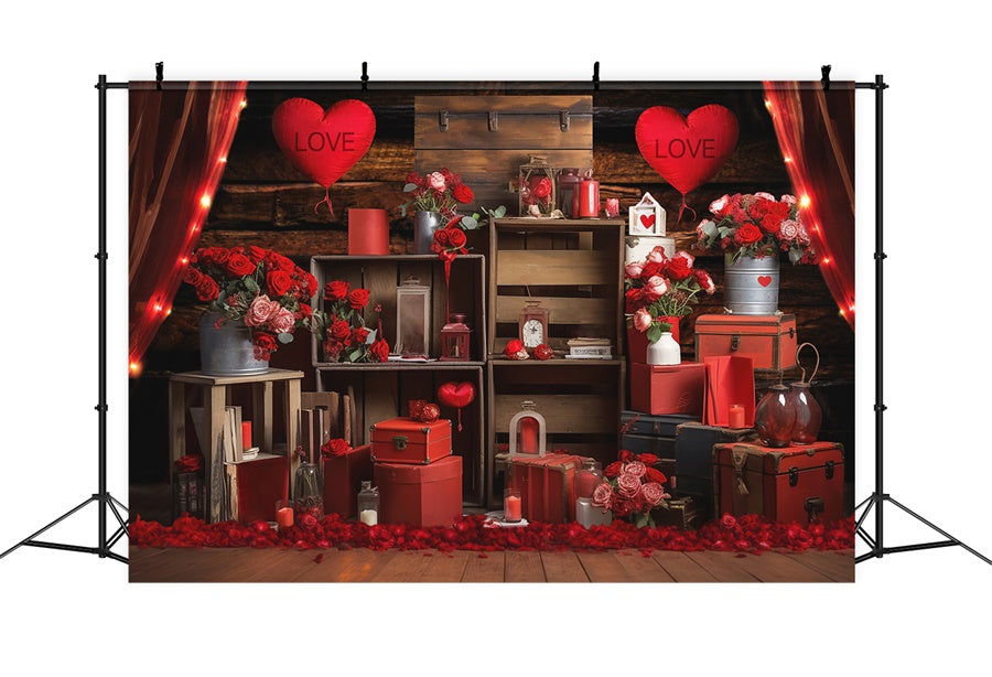 Valentine's Day Red Rose Decorative Heart Backdrop M1-02