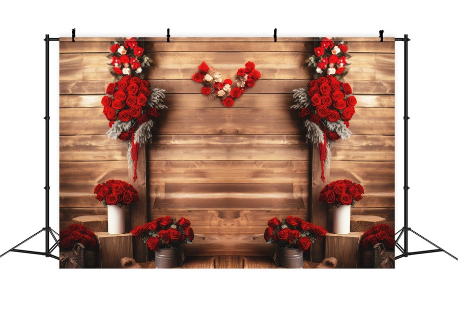 Valentine's Day Red Rose Wooden Panel Decorative Backdrop M1-05