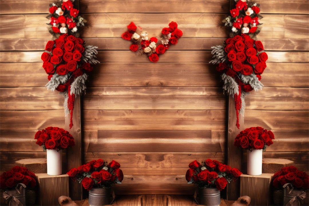 Valentine's Day Red Rose Wooden Panel Decorative Backdrop M1-05