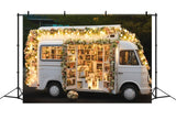 Floral Lighting Filled Books Bus Backdrop M1-10