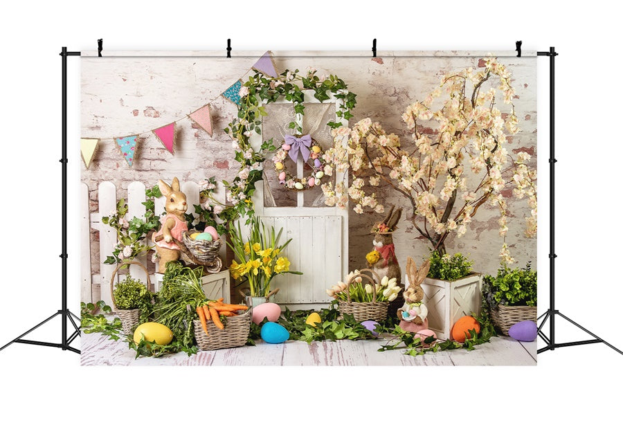 Easter Elegant Floral Wreath Wooden Door Backdrop M1-23