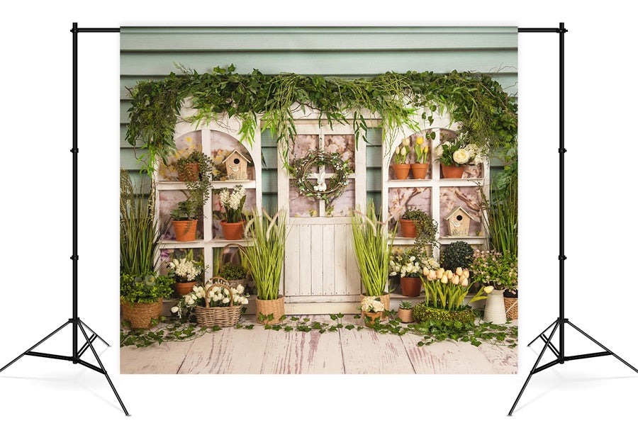 Spring Natural Greenery Decorative Wooden Door Backdrop M1-24