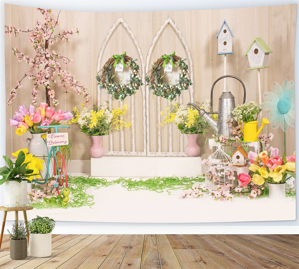 Easter Wreath Eggs Flower Backdrop M1-26