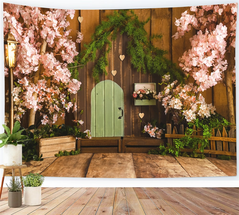 Spring Sakura Wooden Gate Fence Backdrop M1-29