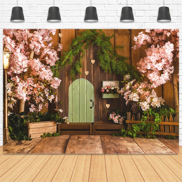 Spring Sakura Wooden Gate Fence Backdrop M1-29