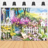 Spring Oil Painting Rustic Flowers Patio Backdrop M1-33