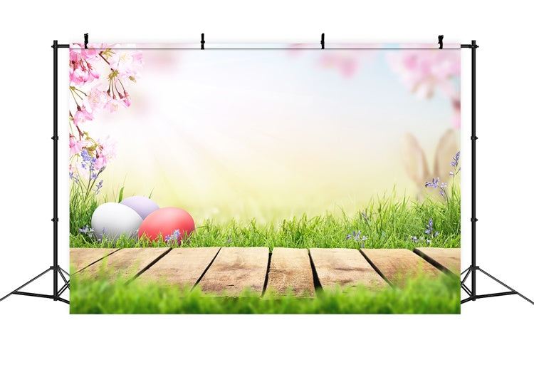 Easter Egg Sunshine Cherry Blossom Lawn Boardwalk Backdrop M1-34