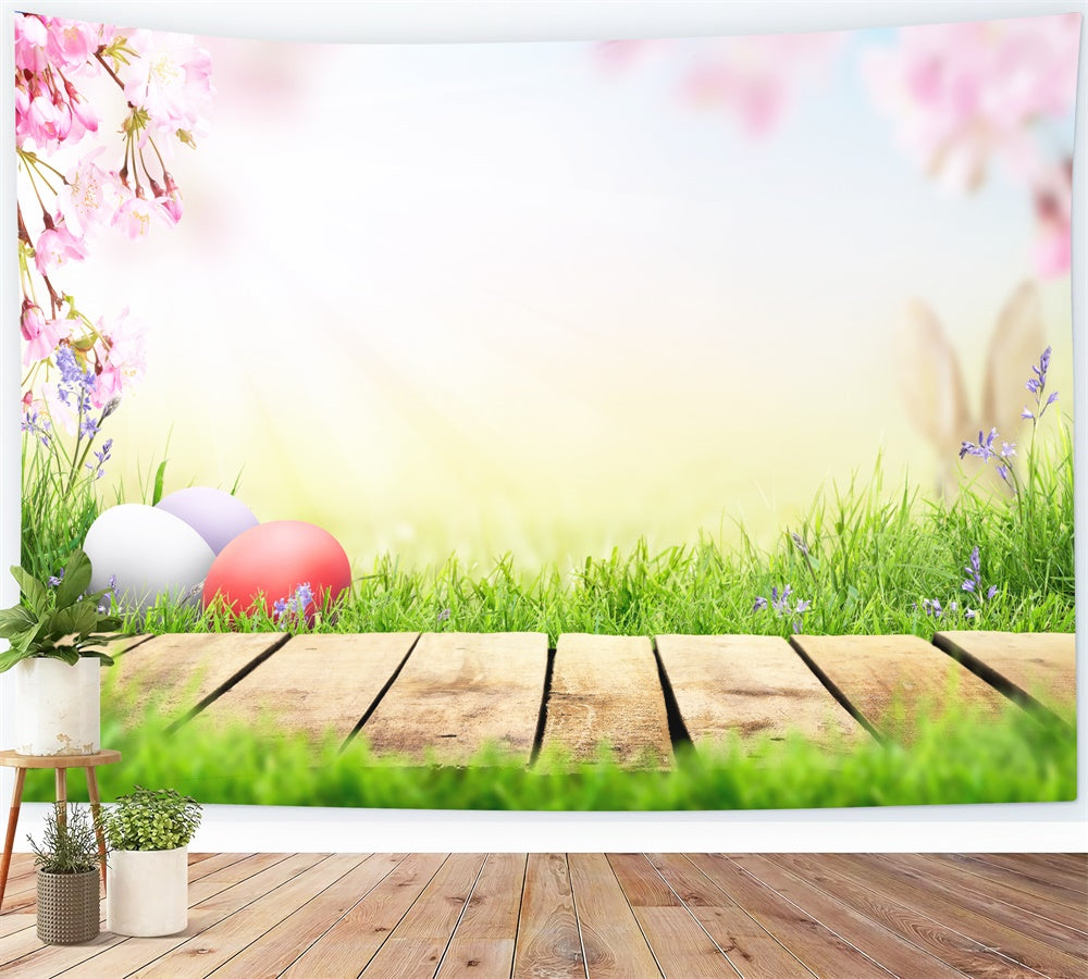 Easter Egg Sunshine Cherry Blossom Lawn Boardwalk Backdrop M1-34