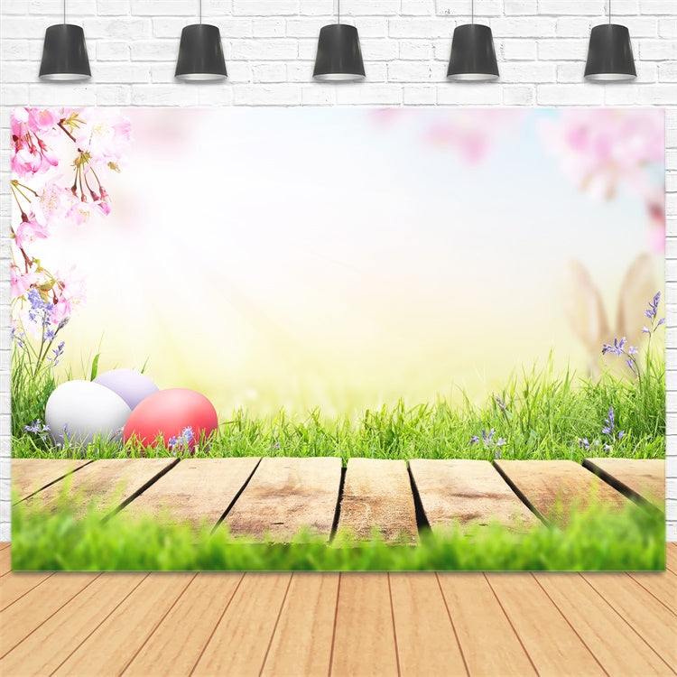 Easter Egg Sunshine Cherry Blossom Lawn Boardwalk Backdrop M1-34
