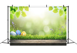Easter Eggs Sunshine Green Leafy Lawn Backdrop M1-35