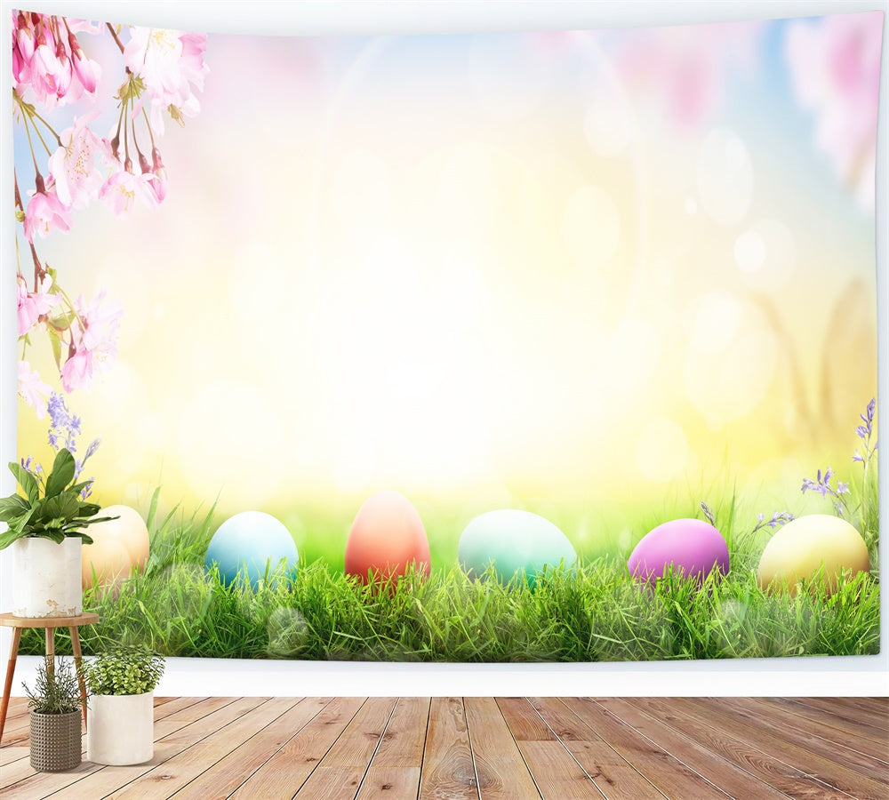 Easter Egg Sunshine Cherry Blossom Lawn Backdrop M1-36