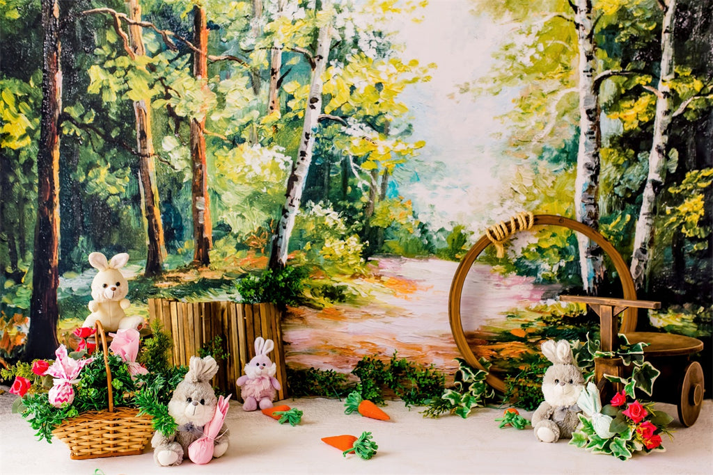 Easter Oil Painting Forest Doll Bunny Carrot Backdrop M1-37