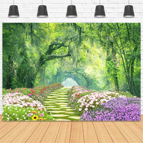 Spring Flowers Surrounding Trail Mystic Forest Backdrop M1-38