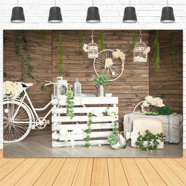 Spring Greenery Accents White Bicycle Backdrop M1-39
