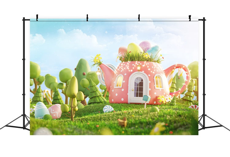 Easter Cartoon Kettle Egg Candy Backdrop M1-43