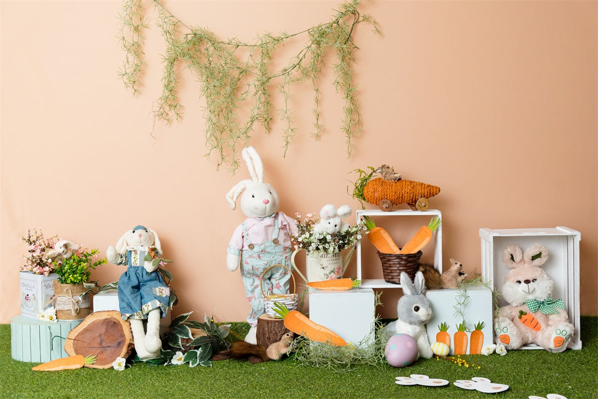 Easter Bunny Doll Carrot Lawn Backdrop M1-48