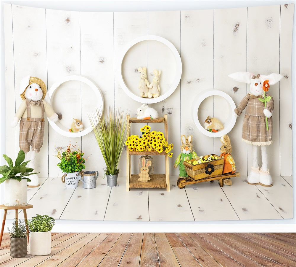 Easter Bunny Family Circle Wood Panel Backdrop M1-49