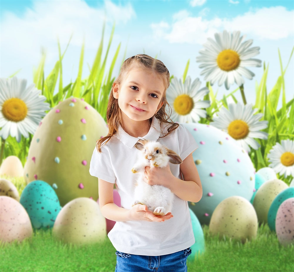 Easter Egg Daisies Blue Sky White Clouds Backdrop M1-52