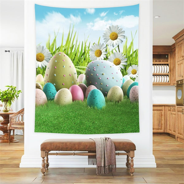 Easter Egg Daisies Blue Sky White Clouds Backdrop M1-52