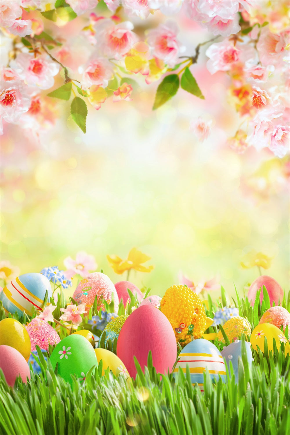 Easter Warm Spring Lawn Cherry Blossom Egg Backdrop M1-54