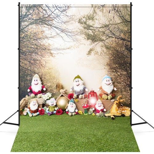 Spring Seven Kids People Fawn Squirrel Forest Backdrop M1-62