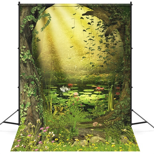 Spring Mystery Forest Pond Water Lilies Backdrop M1-64