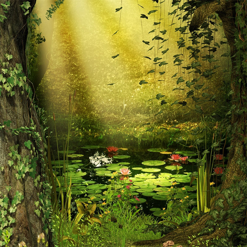 Spring Mystery Forest Pond Water Lilies Backdrop M1-64