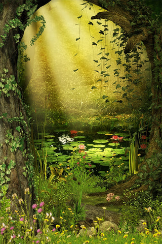 Spring Mystery Forest Pond Water Lilies Backdrop M1-64