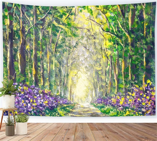 Spring Oil Painting Woods Flowers Trail Backdrop M1-70