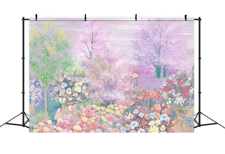 Spring Oil Painting Romantic Sakura Tree Rose Tulip Backdrop M1-72