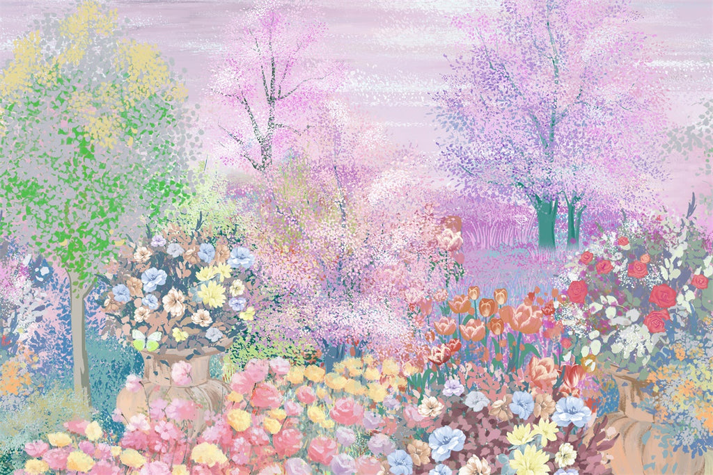 Spring Oil Painting Romantic Sakura Tree Rose Tulip Backdrop M1-72